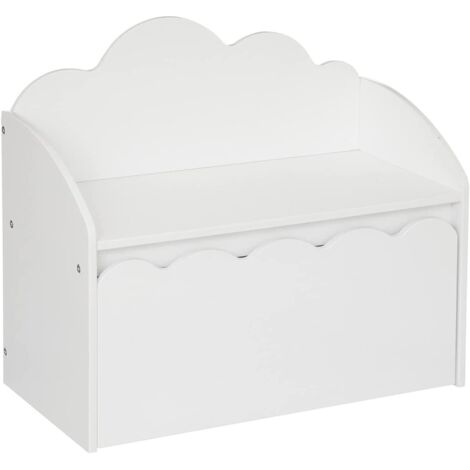 Atmosphera – Banc coffre nuage blanc en MDF – Dimensions 60x53,4x30 cm – Hauteur d'assise 29,7 cm – Rangement jouets et siège enfant