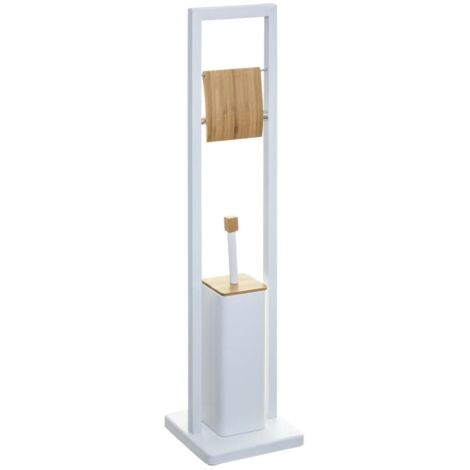 5Five Simply Smart – Brosse WC et dérouleur en métal et bambou blanc – Dimensions 20x20x80 cm – Design compact pour petites salles de bain