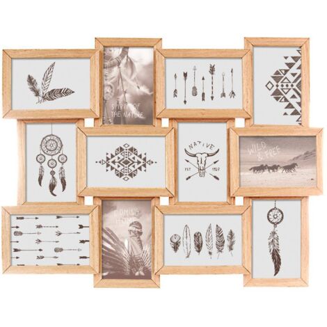 Atmosphera – Cadre pêle-mêle 12 photos en bois MDF et PVC – Couleur beige – Dimensions 59,5 x 45,5 cm – Accrochage facile au mur