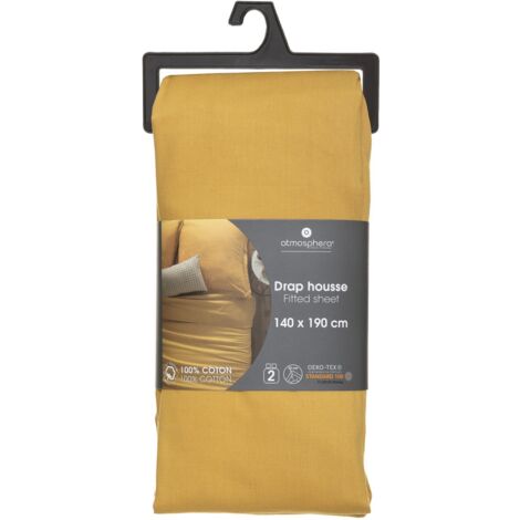 Drap housse 2 Personnes en Coton Ocre 140 x 190 cm - Atmosphera