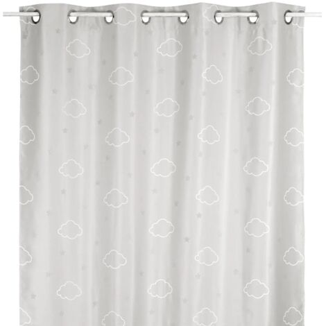 Atmosphera – Rideau occultant gris avec étoiles phosphorescentes 140 x 250 cm – 100% polyester – Œillets en métal – Pour chambre d'enfant