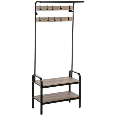 5Five Simply Smart – Porte manteau en bois et métal avec 10 patères – 2 étagères H 170 cm – Design compact pour couloir et entrée