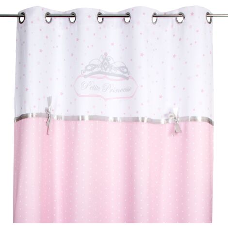 Atmosphera – Rideau enfant blanc et rose 140 x 260 cm – 100% polyester – 8 œillets argentés – Non occultant – Lavable en machine à 30°C