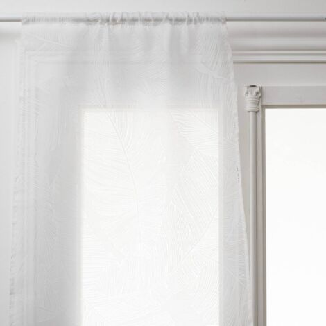 Atmosphera – Lot de 2 voilages vitrage blanc motifs de feuilles 60 x 120 cm – Ourlet passe-tringle – Lavable en machine à 30°