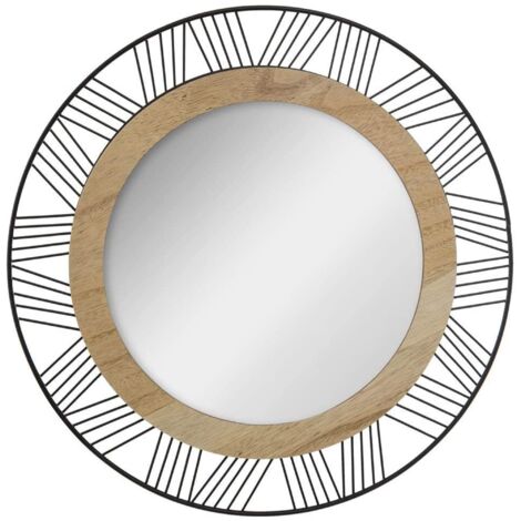 Atmosphera – Miroir rond en métal noir 45cm – Épaisseur 2cm – Verre et bois MDF – Décoration moderne pour salon et chambre