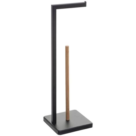 5Five Simply Smart – Dérouleur papier toilette noir métal et bambou – Design moderne avec réserve – Dimensions 20x20x64,5 cm – Installation facile