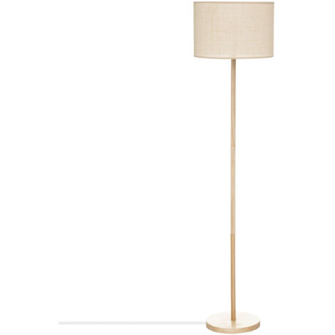 Atmosphera – Lampadaire salon en bois de pin et paille – Hauteur 149 cm – Abat-jour D. 36 cm – Douille E27 – Ambiance naturelle et chaleureuse