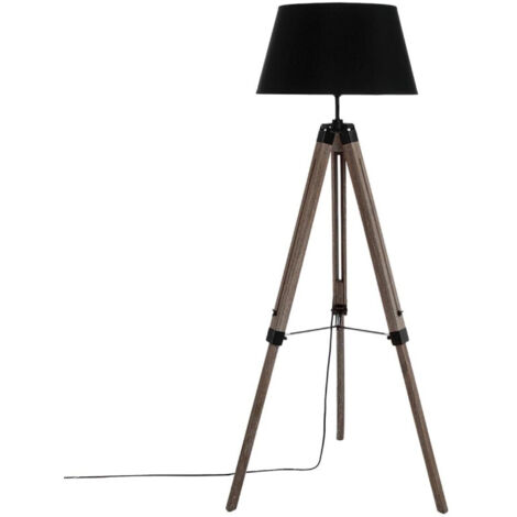 Atmosphera – Lampadaire trépied en bois massif de pin avec abat-jour noir H 145 cm – Éclairage doux pour salon, chambre ou bureau