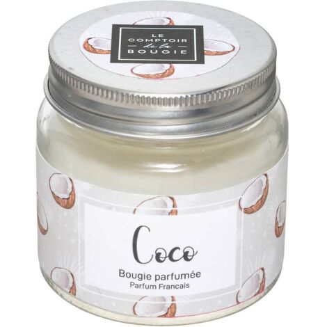 Atmosphera – Bougie parfumée noix de coco 65g – Cire dans pot en verre avec couvercle métal – Hauteur 6,5 cm – Parfum créé en France