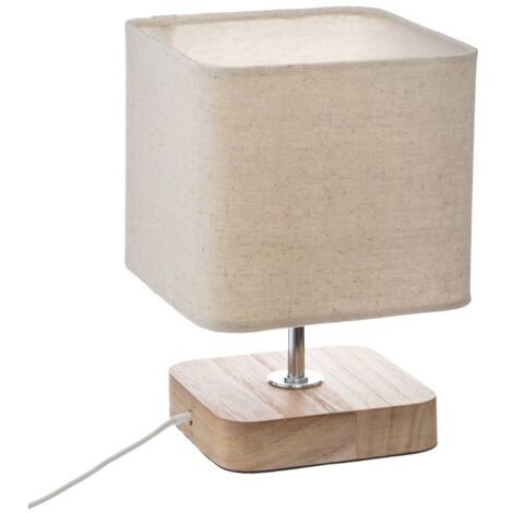 Atmosphera – Lampe à poser Toxey beige H21cm – Abat-jour en polyester – Base en bois de pin – 25W E14 pour éclairage chaleureux