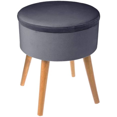 Atmosphera – Tabouret coffre en velours gris H 43 cm – Pieds en pin massif – Rangement pratique pour objets du quotidien – Montage facile (1/5)