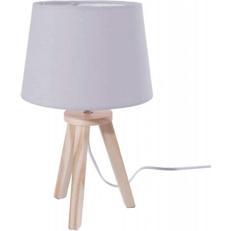 Atmosphera – Lampe trépied en bois gris 18,5x31 cm – Abat-jour polyester E14 40W – Ambiance scandinave pour intérieur