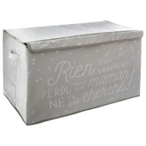 Coffre de rangement en tissu pliable gris avec message imprimé, dimensions 62 x 36 x 38 cm – Livraison gratuite