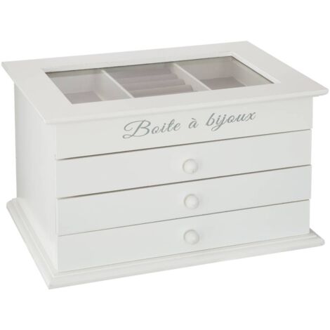 Atmosphera – Boîte à bijoux 3 tiroirs en MDF et verre – Dimensions 25,1 x 17,1 x 14,8 cm – Couvercle vitré pour exposition élégante