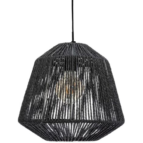 Atmosphera – Suspension en fer et papier noir D29 cm – Câble en cuivre de 90 cm – Douille E27 – Éclairage doux et chaleureux pour salon et salle à manger