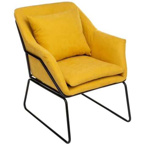 Fauteuil en tissu moutarde Atmosphera avec structure en métal et coussin modèle Chet - Longueur 70 cm, Profondeur 72 cm, Hauteur 79 cm