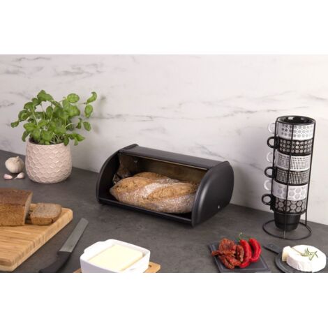 5Five Simply Smart – Boîte à pain en métal noir 37,5x23,5x14,5cm – Couvercle coulissant – Contenance 0,600kg – Fer-blanc et acier inoxydable