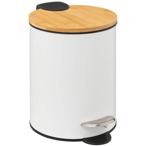 5Five Simply Smart – Poubelle de salle de bain 3L en acier avec couvercle en bambou – Ouverture silencieuse – Seau intérieur amovible pour nettoyage facile