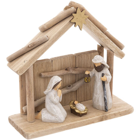 Fééric Lights And Christmas – Crèche de Noël sculptée en bois et polyrésine – Dimensions L. 20 x P. 8 x H. 19,5 cm – Poids 0,570 kg pour décoration festive