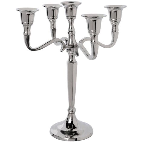 Bougeoir Chandelier 5 têtes en Métal Argent H 27 cm - Atmosphera