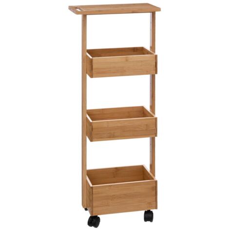 5Five Simply Smart – Chariot en bambou 4 niveaux avec roues – Dimensions 33x18x85,5 cm – Charge max 15 kg par étagère – Desserte de cuisine légère