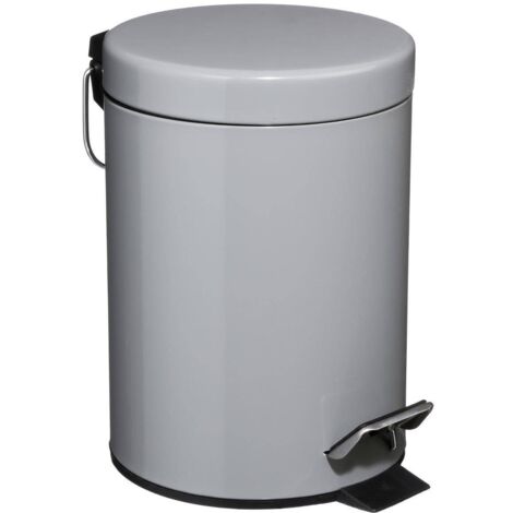 5Five Simply Smart – Poubelle à pédale en métal gris 3L – Couvercle avec mécanisme d'ouverture – Dimensions 21,5x16,7x24,5 cm – Pour salle de bain moderne