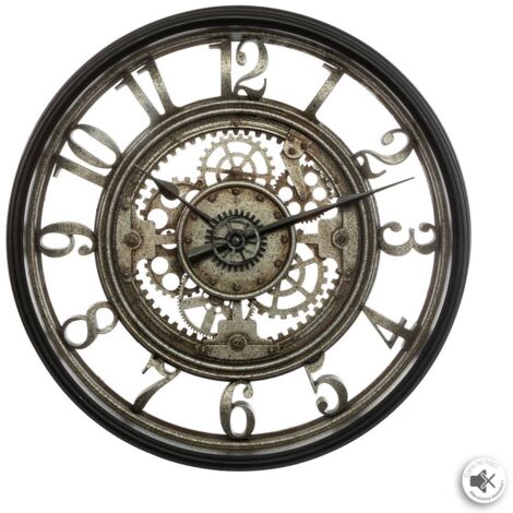 Atmosphera – Horloge murale mécanique 51 cm – Mécanisme apparent – Cadre en polypropylène – Aiguilles en aluminium – Silencieuse pour bureaux et salons