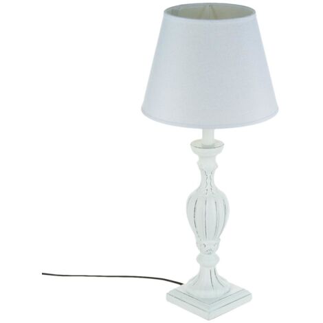 Atmosphera – Lampe de chevet en bois patiné gris 56 cm – Abat-jour en lin – Compatible E27 jusqu'à 40W – Design vintage chic pour intérieur cosy
