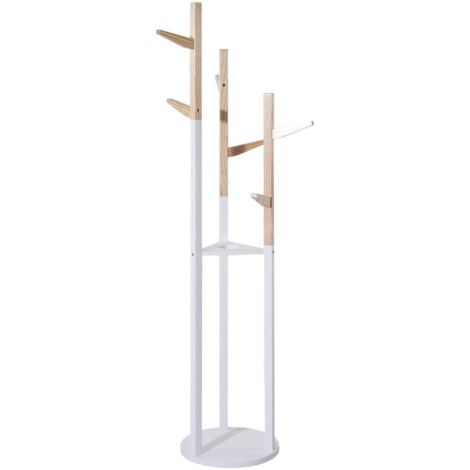 Atmosphera – Porte manteau enfant en bois MDF et pin blanc – Dimensions L. 30 x P. 30 x H. 135 cm – 6 crochets pour vêtements et accessoires