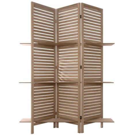 Atmosphera – Paravent original avec 3 étagères en bois de Paulownia H 170 cm – Dimensions L. 120,5 x P. 37 cm – Design minimaliste pour intérieur