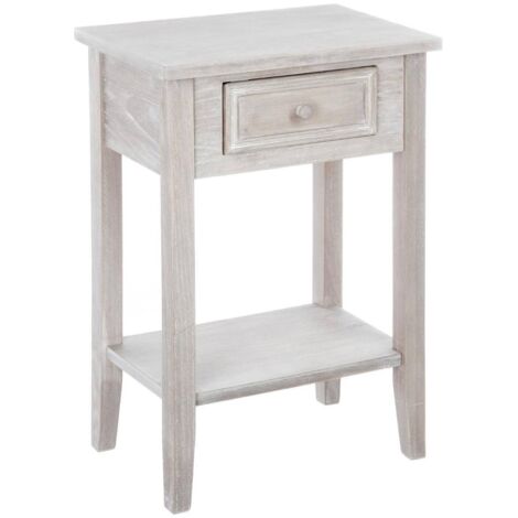 Atmosphera – Table de chevet vintage en bois MDF – 1 tiroir et étagère – Dimensions H 67 cm x L 45 cm x P 30 cm – Finition blanche patinée (1/6)