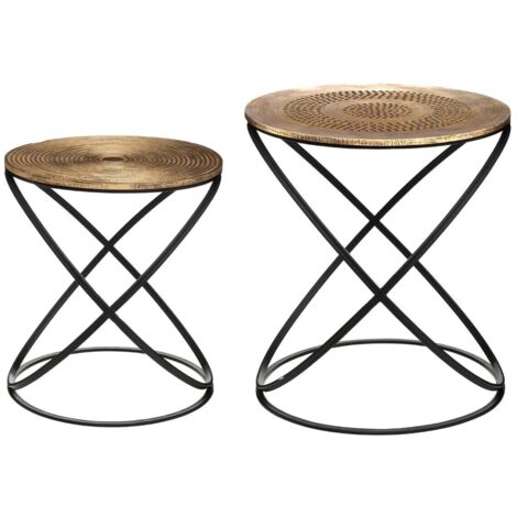 Atmosphera – Lot de 2 tables d'appoint rondes cuivrées – Dimensions 34/40 cm – Panneau MDF et pieds en fer – Design ethnique pour intérieur moderne