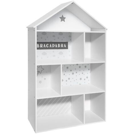 Atmosphera – Bibliothèque enfant 7 cases en MDF gris et blanc – Dimensions 73,5x30x114 cm – Design maison avec motifs graphiques – Rangement optimal (1/5)