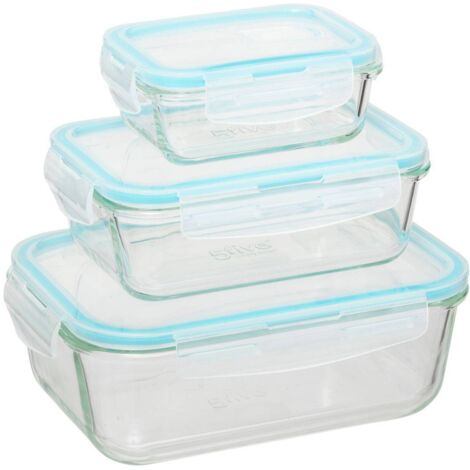 5Five Simply Smart – Lot de 3 grandes boîtes rectangulaires de conservation en verre borosilicate – Couvercle hermétique – 330/800/1730 ml – Dimensions 13x10x5 cm, 18,5x12,5x6 cm, 23x16,5x8,5 cm