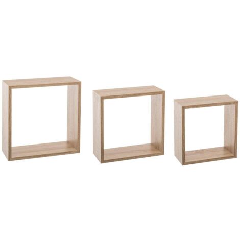 5Five Simply Smart – Lot de 3 étagères murales cubes en MDF chêne naturel – Fixation invisible – Dimensions 24/27/30 cm – Design moderne pour rangement décoratif (1/6)