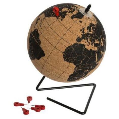 Atmosphera – Globe terrestre éducatif en liège 15 cm – Support en fer – Conception écologique – Pour apprentissage géographique