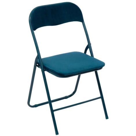 5Five Simply Smart – Chaise pliante velours bleu canard – Structure en acier – Assise rembourrée 43 cm – Pliable pour rangement facile