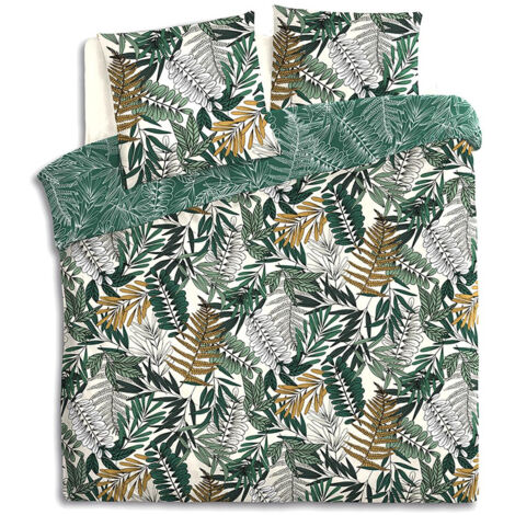 Atmosphera – Ensemble de linge de lit tropical 260x240 cm en coton 100% – Housse de couette avec boutons – Taies d'oreiller 65x65 cm