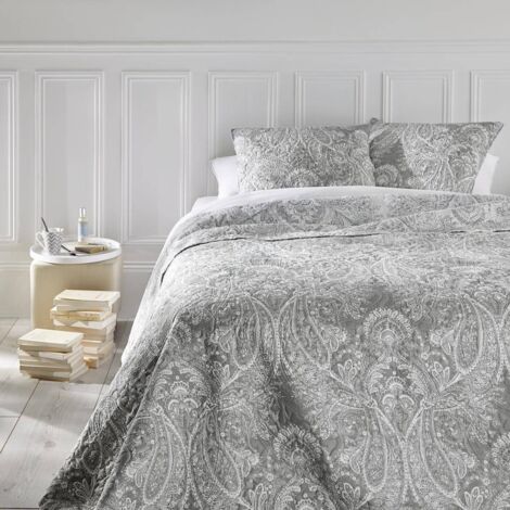 Atmosphera – Ensemble de literie 240x260 cm en polyester gris clair – 2 taies d'oreiller incluses – Motifs floraux élégants pour décoration intérieure