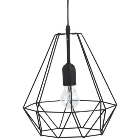 Atmosphera – Suspension en métal noir D 25 cm – Abat-jour géométrique en fer – Long câble 80 cm – Compatible E27 jusqu'à 40 W