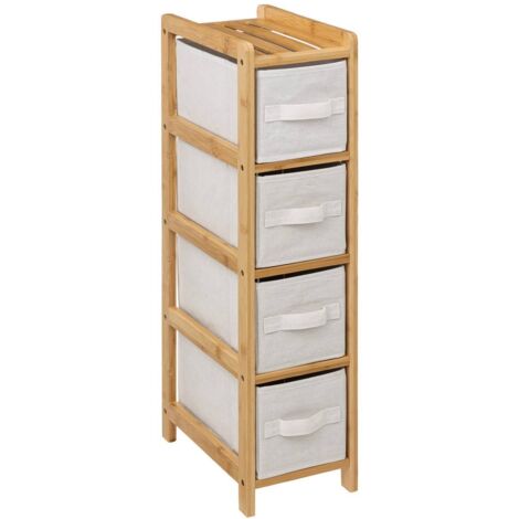 5Five Simply Smart – Étagère fine en bambou 4 paniers tissu – Dimensions L. 33 x l. 19 x H. 78,5 cm – Idéale pour rangement décoratif