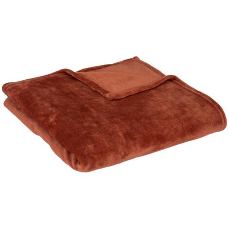 Atmosphera – Plaid flanelle terracotta 130 x 180 cm – Douceur polyester pour confort intérieur – Lavable en machine – Décoration chaleureuse