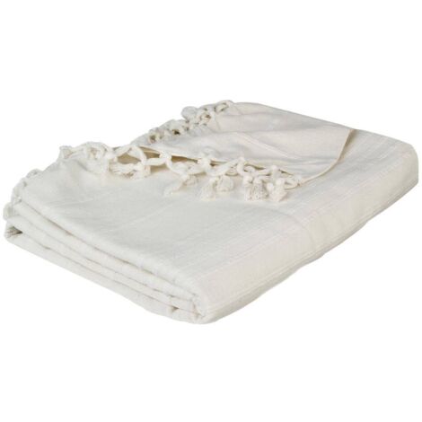 Atmosphera – Jeté de lit en coton ivoire 160 x 220 cm – 100 % coton – Épaisseur 0,3 cm – Poids 0,76 kg pour décoration intérieure