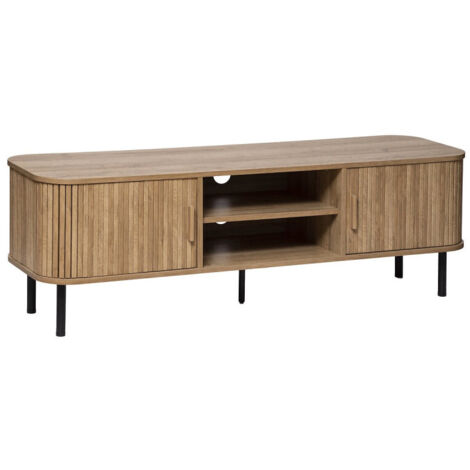 Atmosphera – Meuble TV Colva effet chêne marron – Dimensions L. 140 x P. 40 x H. 46 cm – 2 portes coulissantes – Rangement pour télécommandes et box