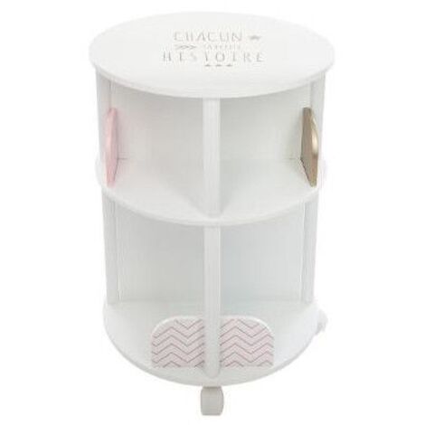 Atmosphera – Bibliothèque ronde pour enfants – D. 40 x H. 59 cm – MDF et polypropylène – Couleur rose et blanc – Sur roulettes pour mobilité