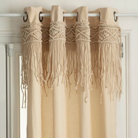 Atmosphera – Rideau en macramé beige 140 x 260 cm – 100 % coton avec 8 œillets en métal noir – Style bohème et ethnique