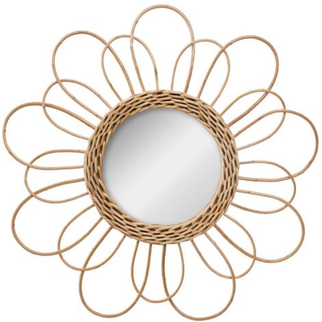 Atmosphera – Miroir mural en rotin forme fleur D 38 cm – Épaisseur 2,8 cm – Verre – Poids léger 0,7 kg – Décoration intérieure élégante