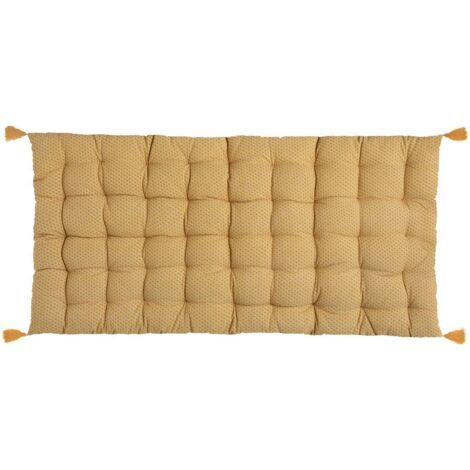 Atmosphera – Matelas de sol ocre 60x120 cm – Housse 100% coton – Garnissage 100% polyester – Texture matelassée avec pompons – Pour coin cosy