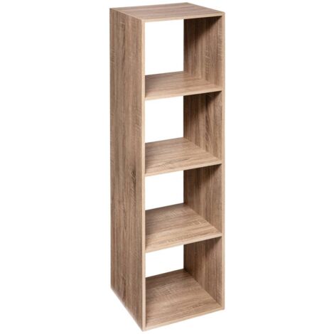 5Five Simply Smart – Étagère colonne 4 cases de rangement effet chêne naturel – H 134 cm – Fixation murale incluse – Panneau de particules aggloméré