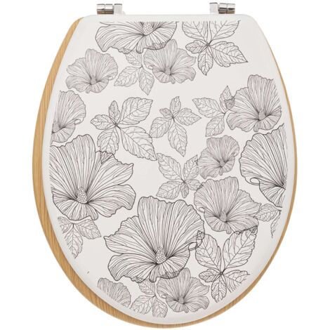 5Five Simply Smart – Abattant WC en MDF avec charnières en zinc – Fixations réglables 360° – Dimensions L. 36 x P. 42,5 x H. 5,35 cm – Motif floral décoratif